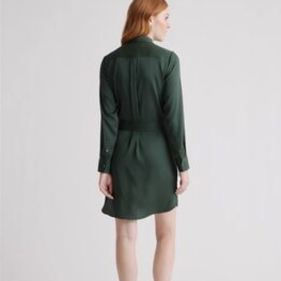 Quince Washable Stretch Silk Shirt Dress in Forest Green office luxury luxe feel - Picture 7 of 13